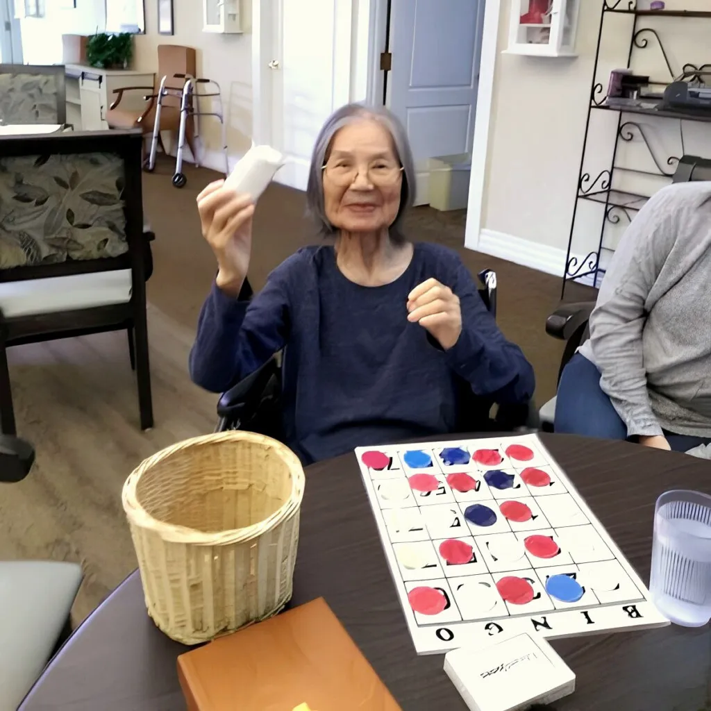 A resident playing bingo at Barton House