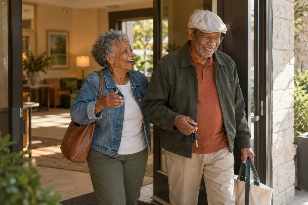 A couple heading out for the day, car keys in hand