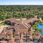 Show photo 9: Aerial view of the pond fountain at The Terraces at Kingwood