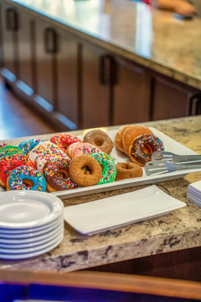Fresh donuts set out in the bistro