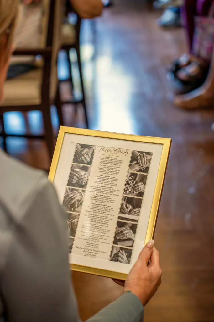 A resident reading the daily menu