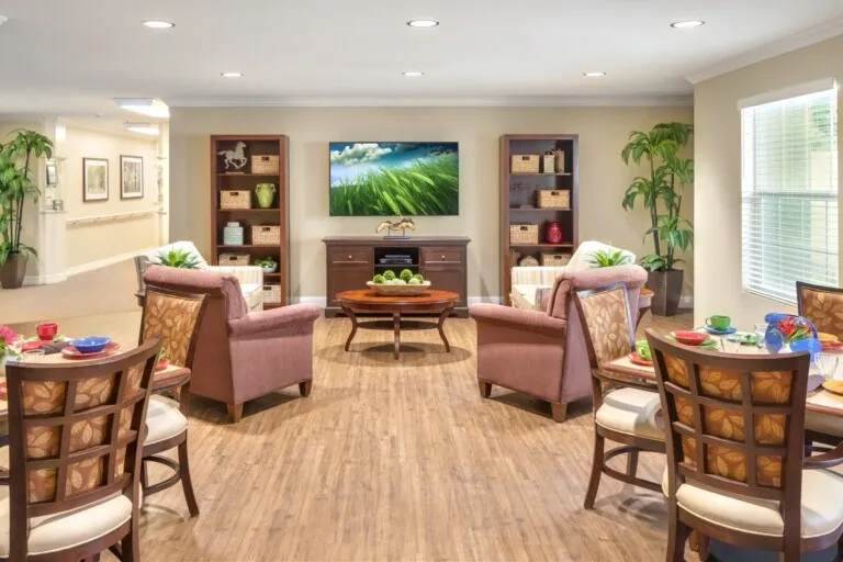 Lounge fireplace at Tarina of Cypresswood