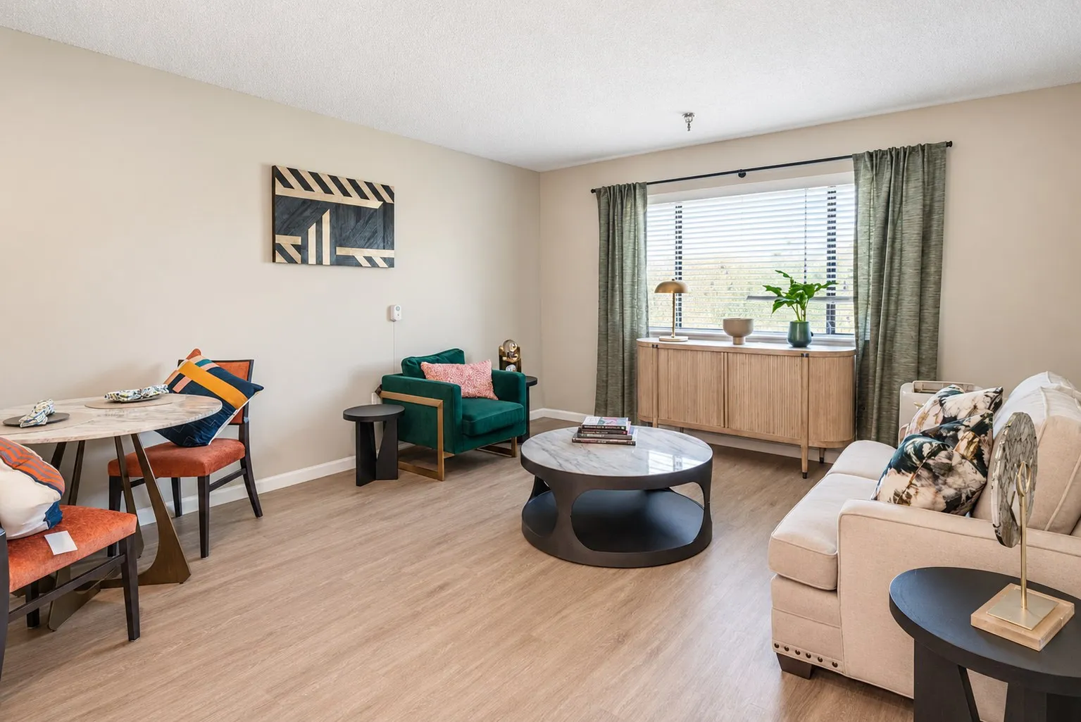 Model residence living room at Tarina of Stockton