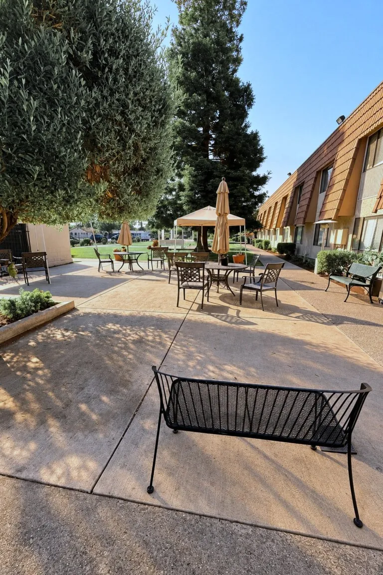 Patio bench at Tarina of Stockton